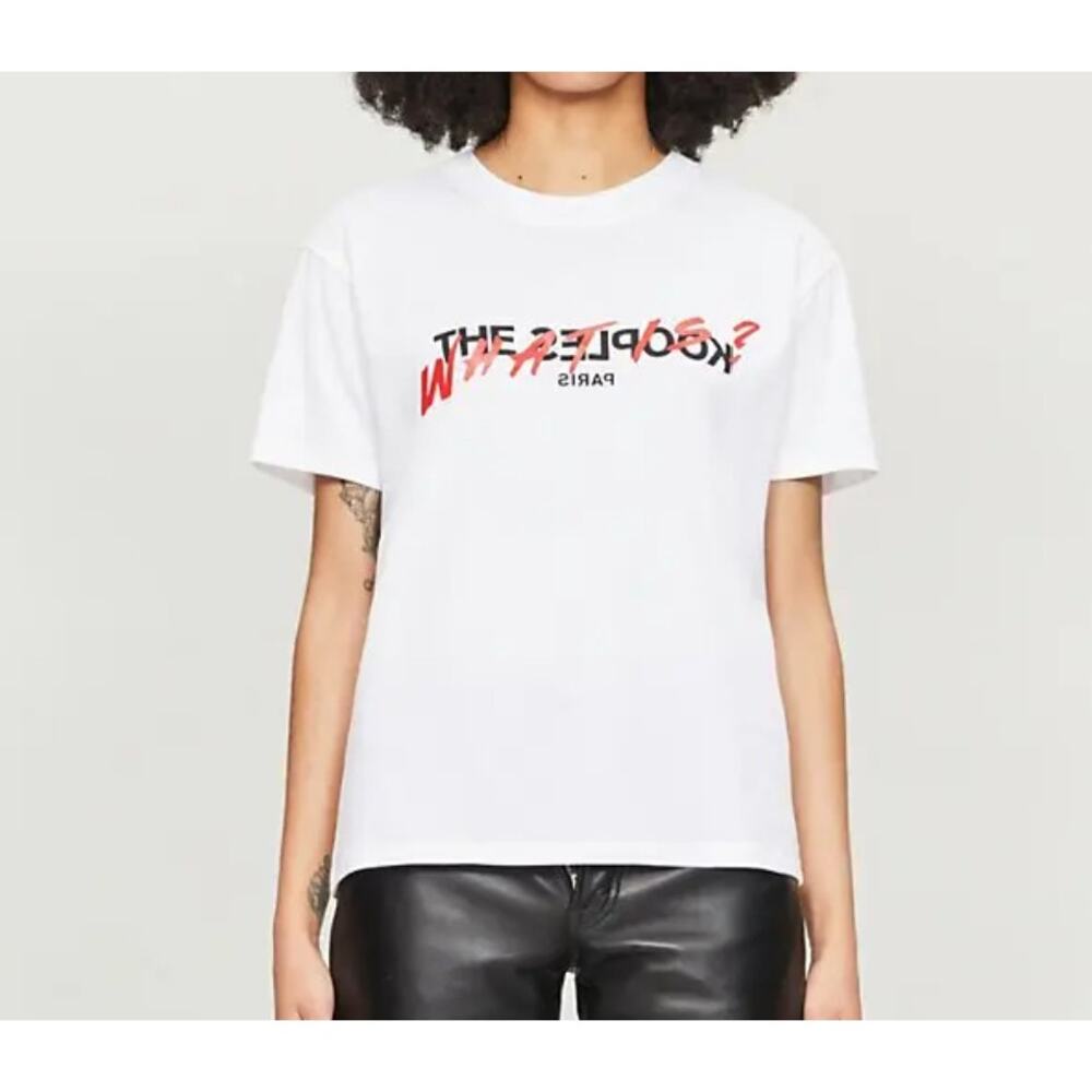 The Kooples White Logo-Print Cotton Jersey Crewneck T-Shirt Tee - US Size S -New